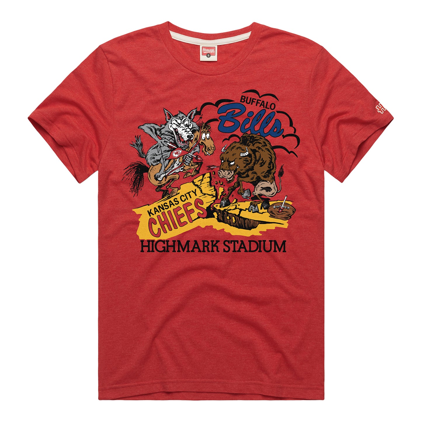 Buffalo Bills vs. Kansas City Chiefs Match Up T-Shirt In Red - Front View