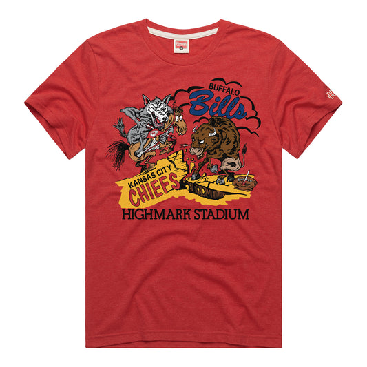 Buffalo Bills vs. Kansas City Chiefs Match Up T-Shirt In Red - Front View