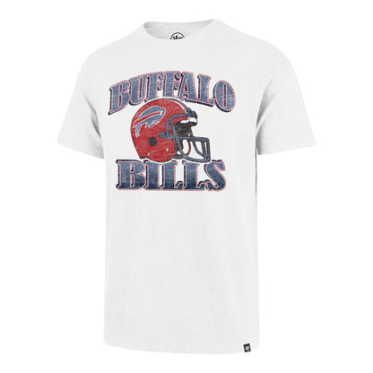 Buffalo Bills Red Helmet Scrum T-Shirt In White - Front View