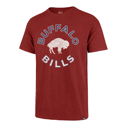 Buffalo Bills Throwback Logo Scrum T-Shirt In Red - Front View