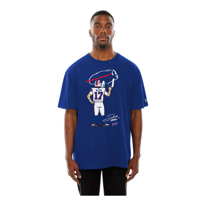 Buffalo Bills New Era Billustration Josh Allen T-Shirt In Blue, White & Red - Front View On Model