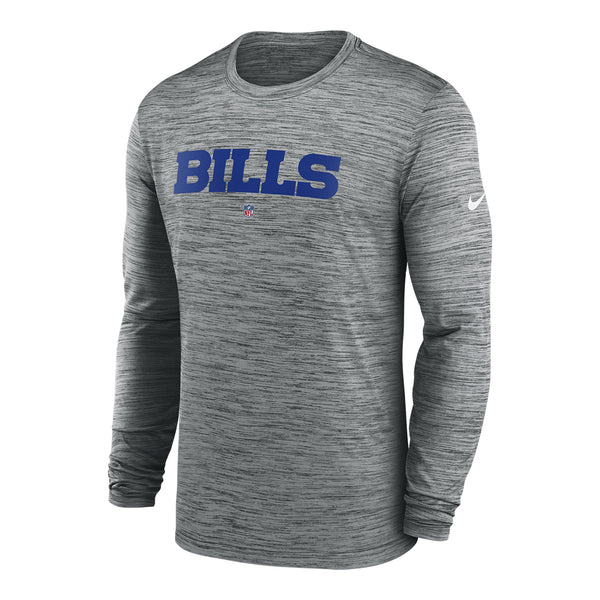 Nike Buffalo Bills Drifit Wordmark Velocity Long Sleeve T-Shirt In Grey - Front View