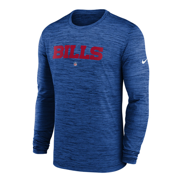 Nike Buffalo Bills Drifit Wordmark Velocity Long Sleeve T-Shirt In Blue - Front View