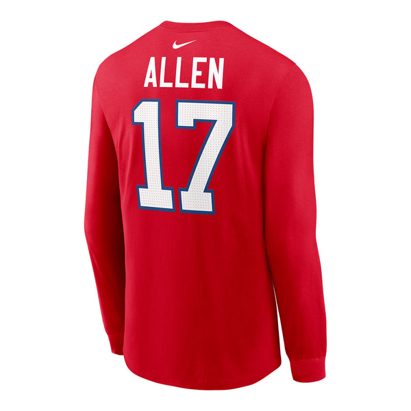 Nike Buffalo Bills Allen Name & Number Long Sleeve T-Shirt In Red - Back View