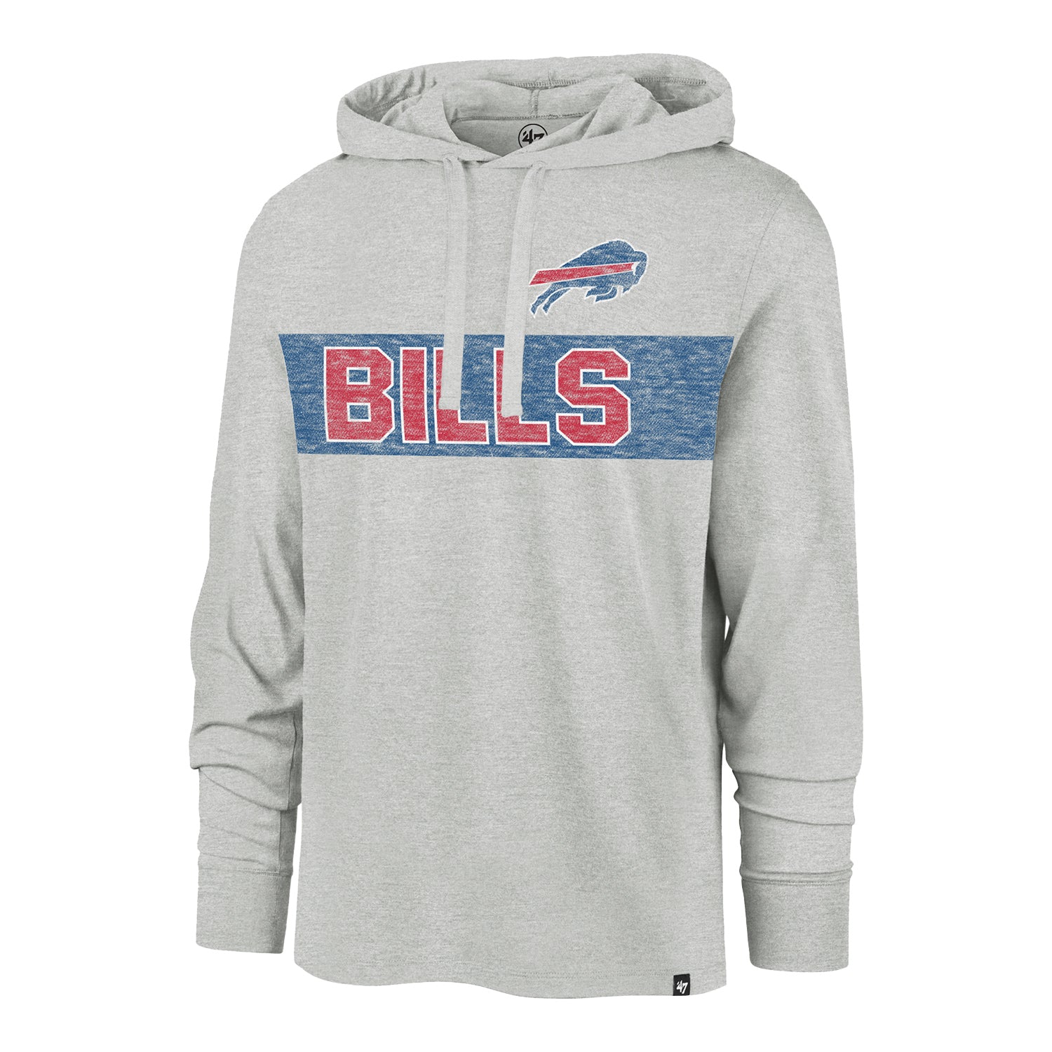 '47 Brand Bills Field Franklin Long Sleeve Hooded T-Shirt In Grey, Red & Blue - Front View