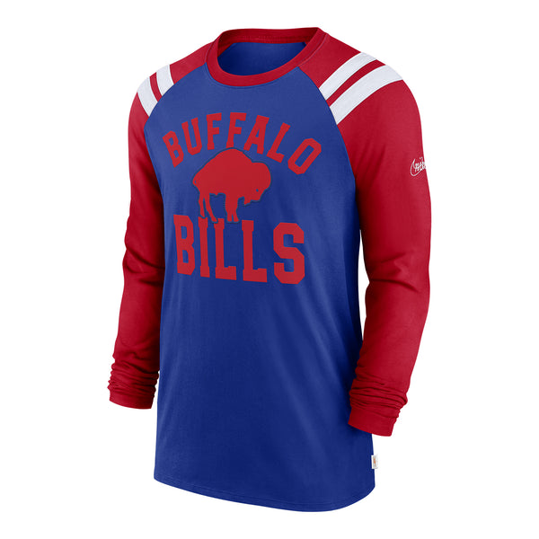 Nike Buffalo Bills Rewind Fashion Long Sleeve T-Shirt In Blue & Red - Front View