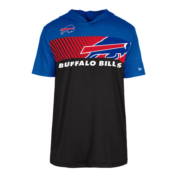 New Era Buffalo Bills Colorblock Hooded T-Shirt In Blue & Black - Front View