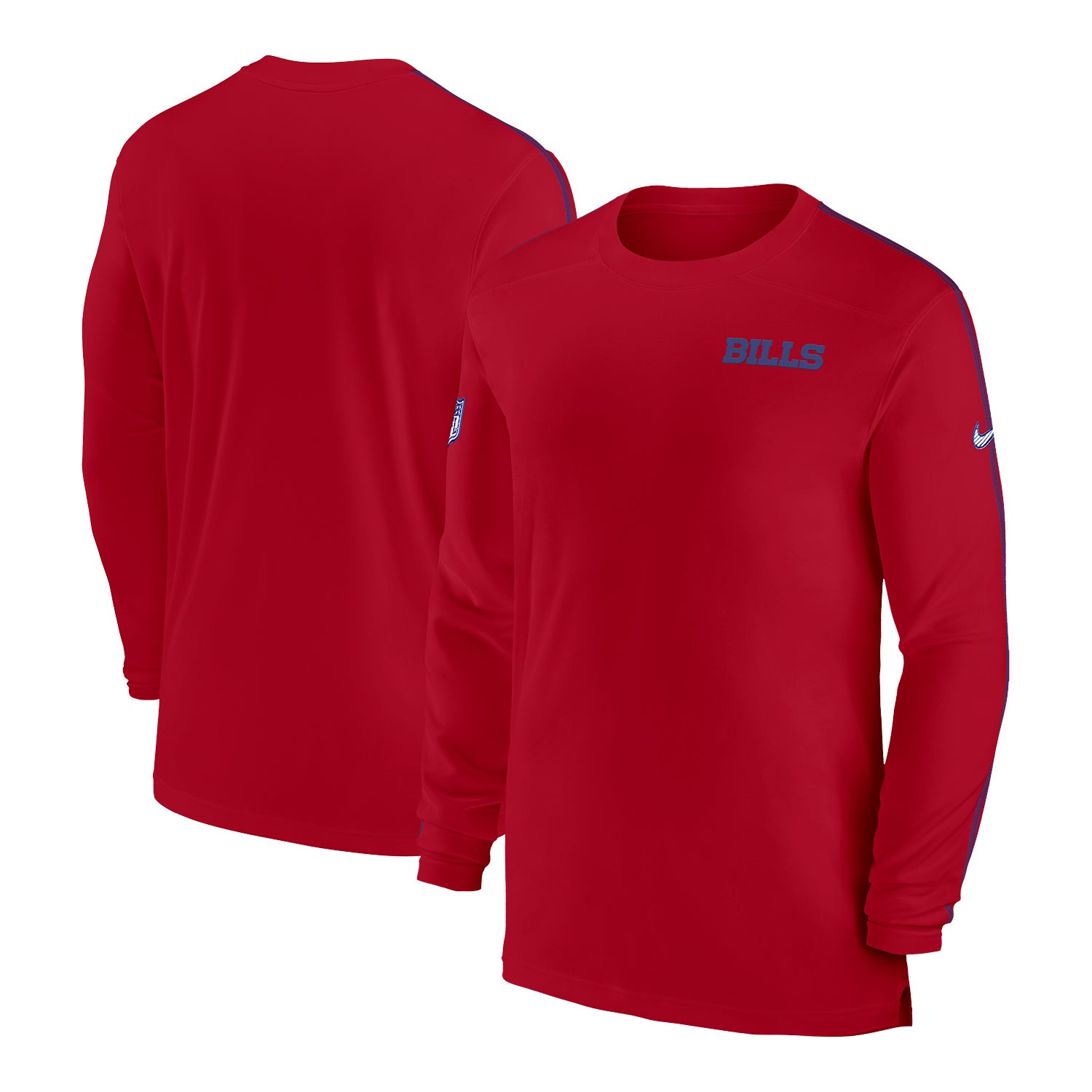 Bills Nike Sideline Coach Top UV Long Sleeve Tee In Red - Front & Back View