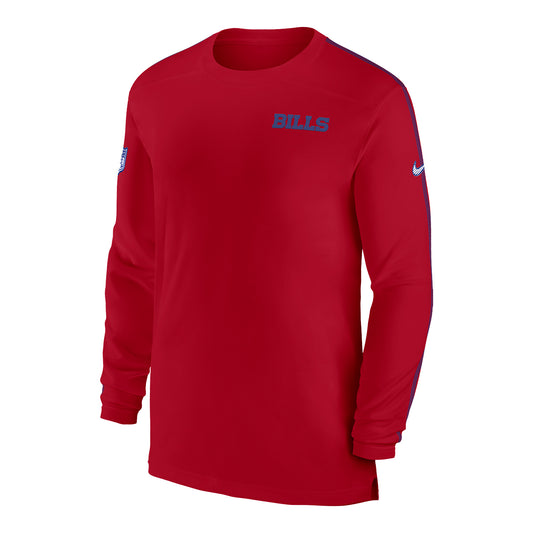 Bills Nike Sideline Coach Top UV Long Sleeve Tee In Red - Front View