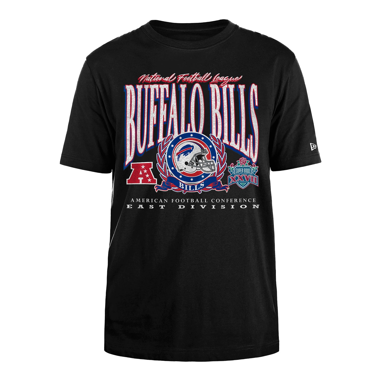 New Era Bills Crest Oversized T-Shirt In Black - Front View