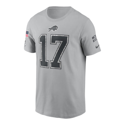 Buffalo Bills Nike Salute to Service Josh Allen Name and Number T-Shirt In Grey - Front View