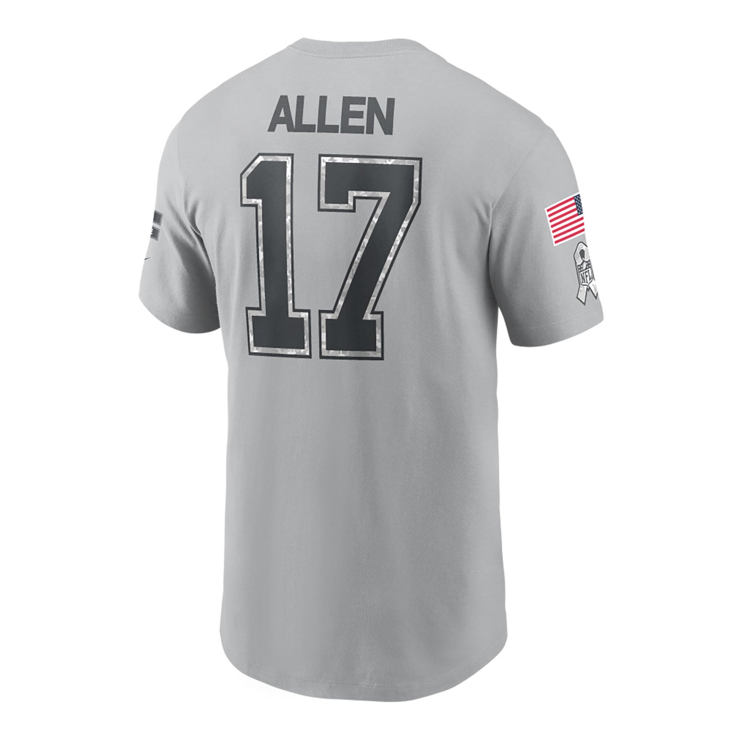 Buffalo Bills Nike Salute to Service Josh Allen Name and Number T-Shirt In Grey - Back View