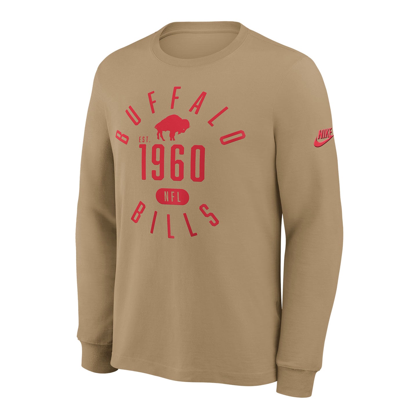 Buffalo Bills Nike Rewind Classic Long Sleeve T-Shirt In Tan & Red - Front View