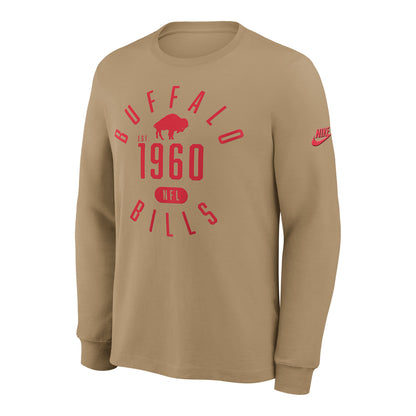 Buffalo Bills Nike Rewind Classic Long Sleeve T-Shirt In Tan & Red - Front View