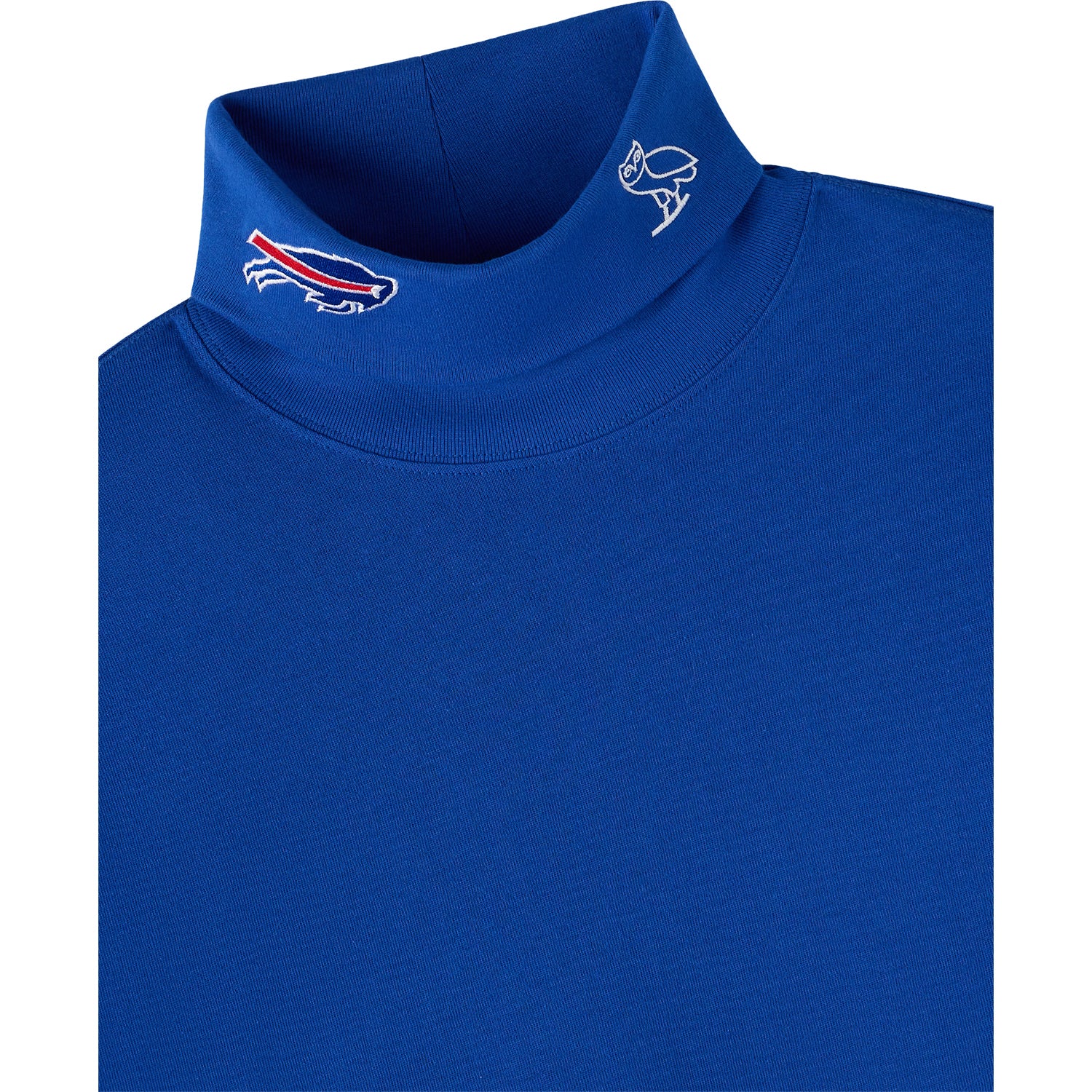 Buffalo Bills OVO x NFL Heavyweight Turtleneck In Blue - Zoom View On Front Collar Logos