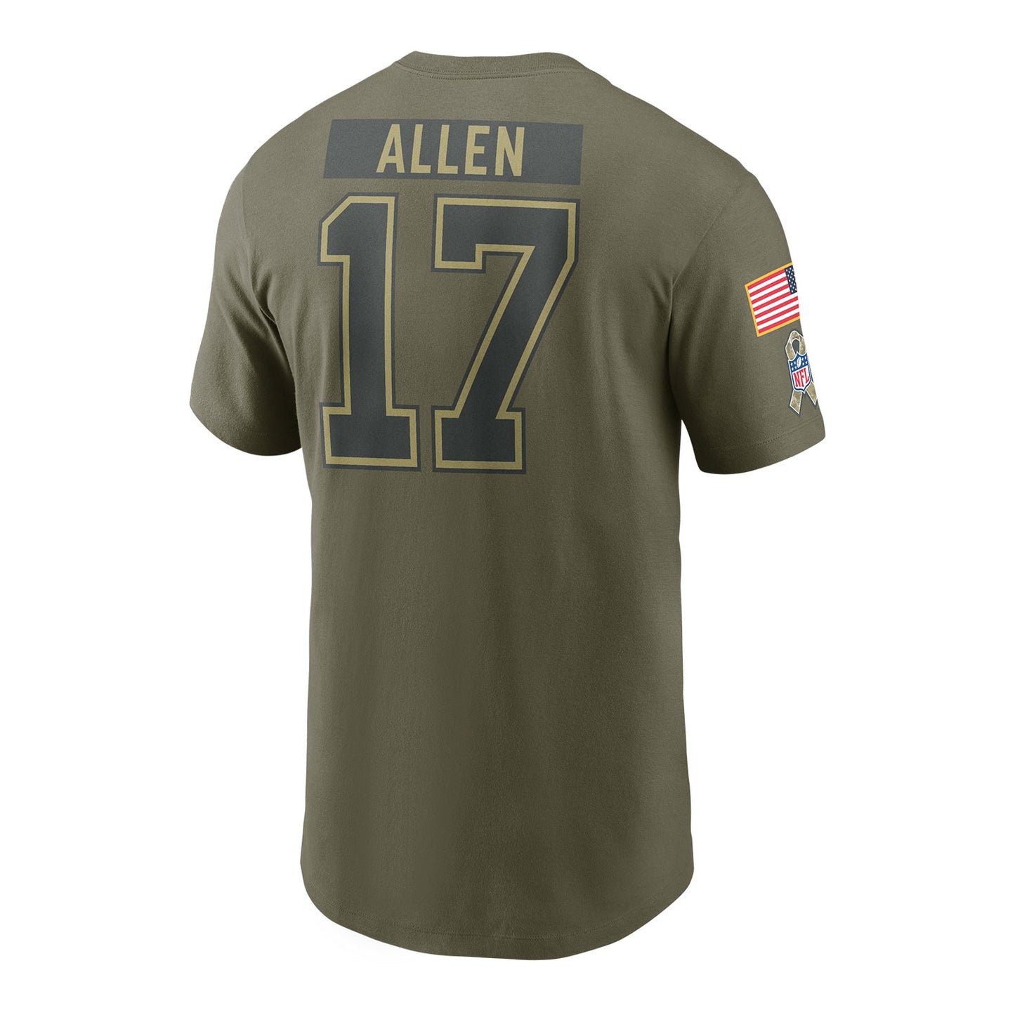 Nike Buffalo Bills 2025 Salute To Service Josh Allen Name & Number T-Shirt In Green - Back View