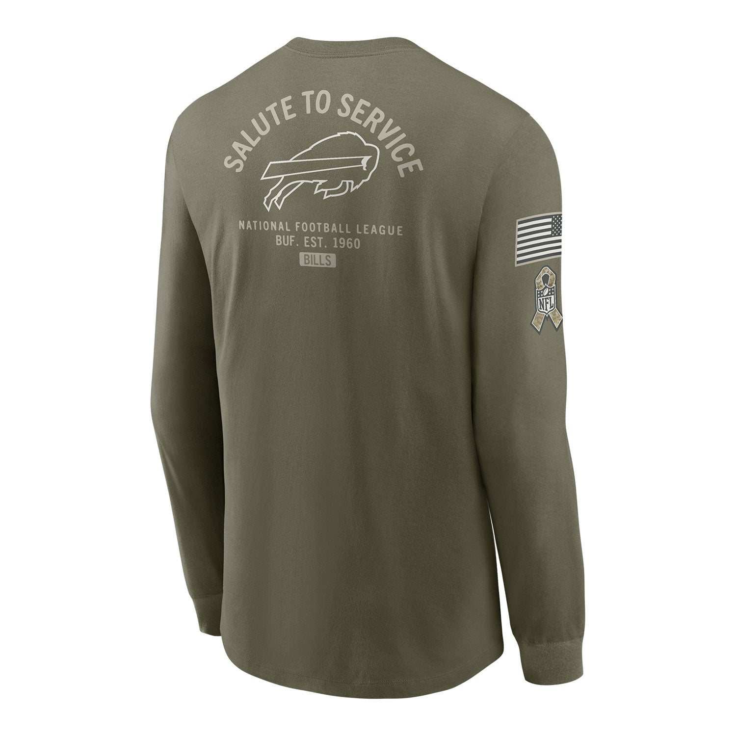 Buffalo Bills Nike 2025 Salute to Service Long Sleeve T-Shirt In Green - Back View