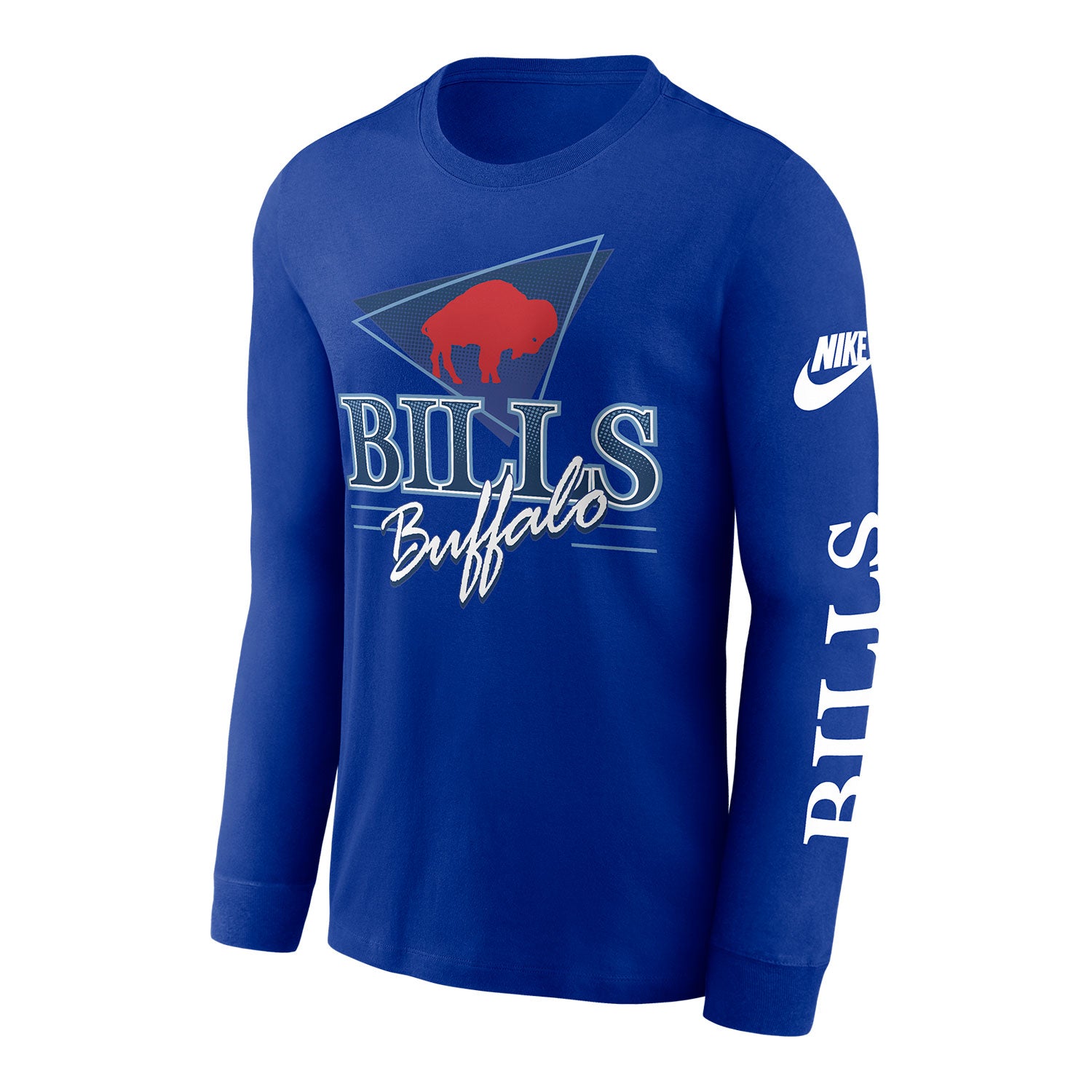 Buffalo Bills Nike Rewind Classic Logo Long Sleeve T-Shirt In Blue, White & Red - Front View