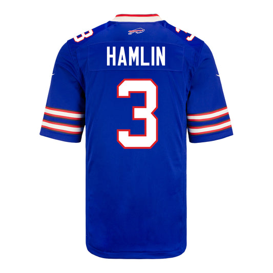 Youth Nike Game Home Damar Hamlin Jersey In Blue - Back View