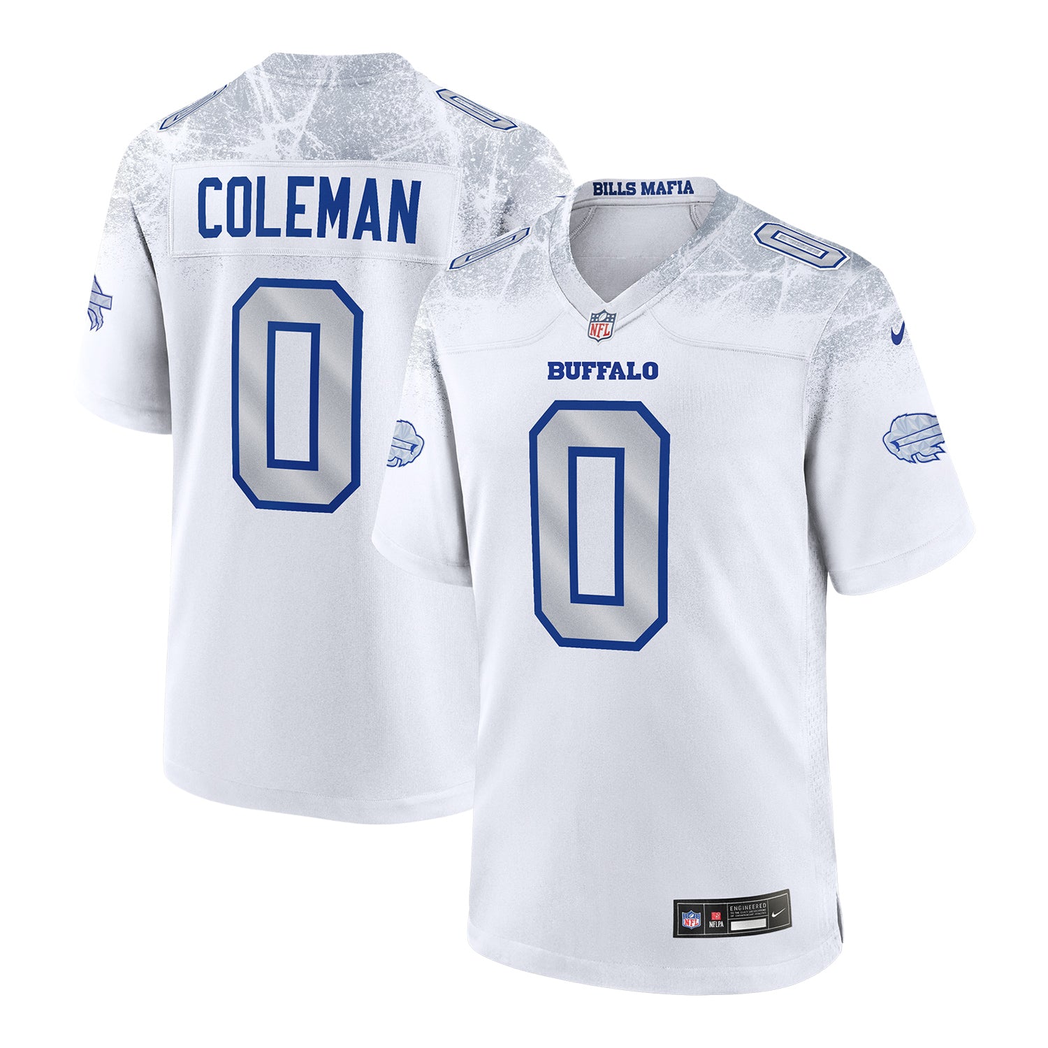 Keon Coleman Buffalo Bills Nike Game Rivalry Series Jersey In White, Silver & Blue - Combined Front & Back View