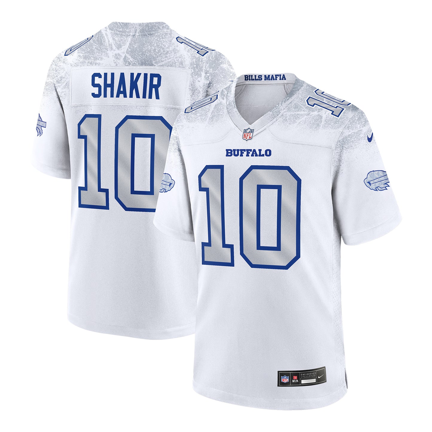 Khalil Shakir Buffalo Bills Nike Game Rivalry Series Jersey In White, Silver & Blue - Combined Front & Back View