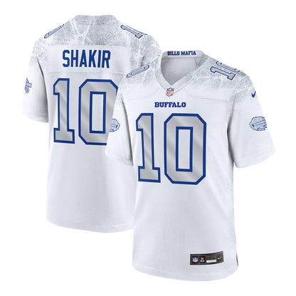 Khalil Shakir Buffalo Bills Nike Game Rivalry Series Jersey In White, Silver & Blue - Combined Front & Back View