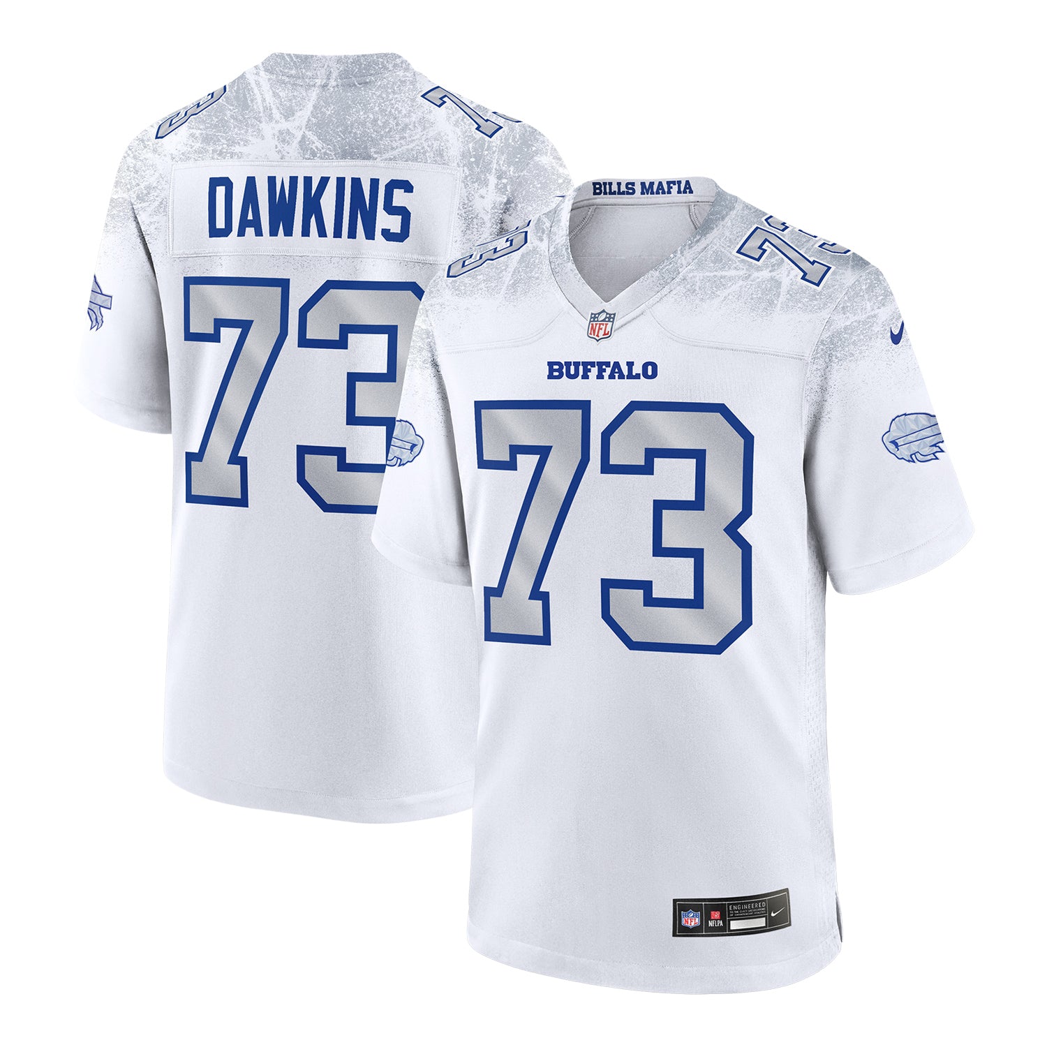 Dion Dawkins Buffalo Bills Nike Game Rivalry Series Jersey In White, Silver & Blue - Combined Front & Back View