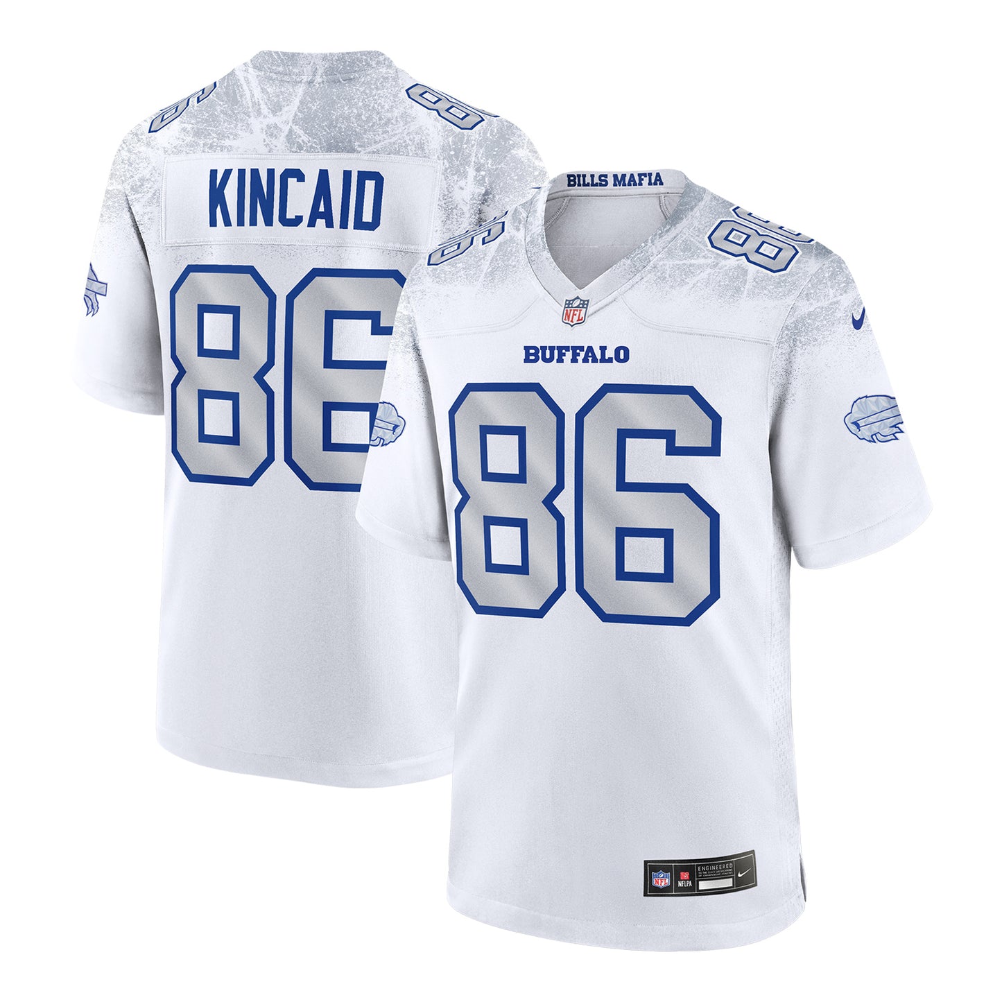 Dalton Kincaid Buffalo Bills Nike Game Rivalry Series Jersey In White, Silver & Blue - Combined Front & Back View