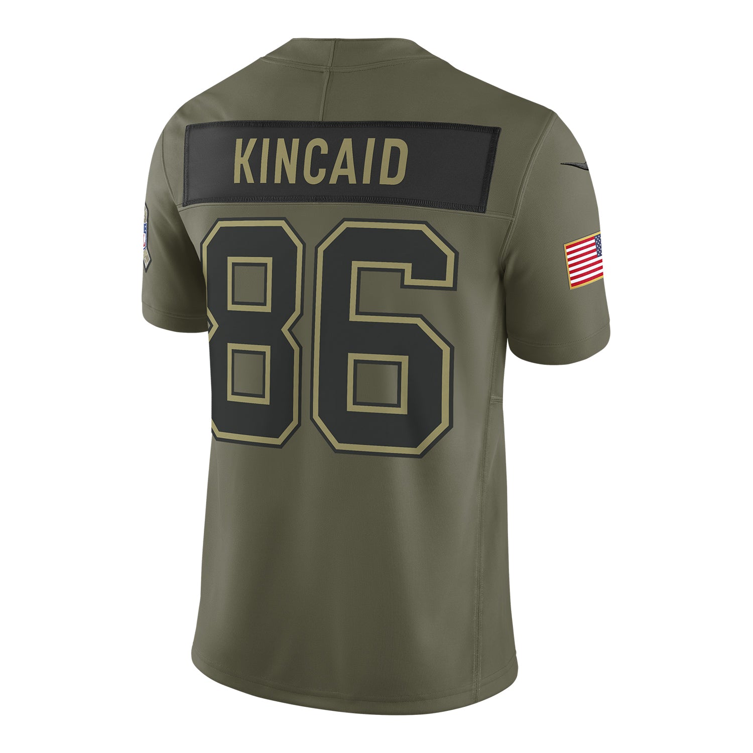 Buffalo Bills Nike 2025 Salute to Service Dalton Kincaid Vapor F.U.S.E. Limited Jersey In Green - Back View