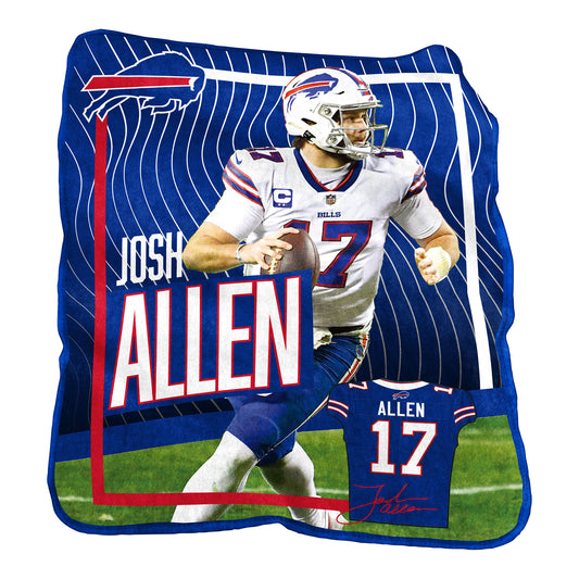 Buffalo Bills Josh Allen Blanket In Blue - Front View