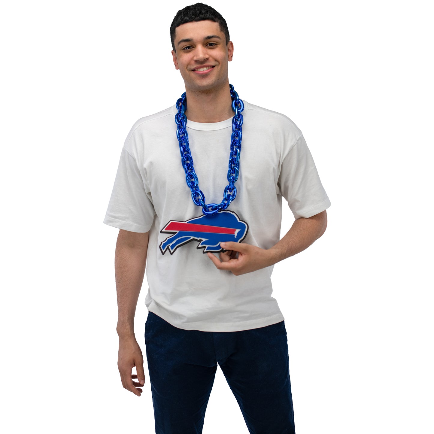 Bills 3D Foam Fan Chain In Blue On Model - Front View