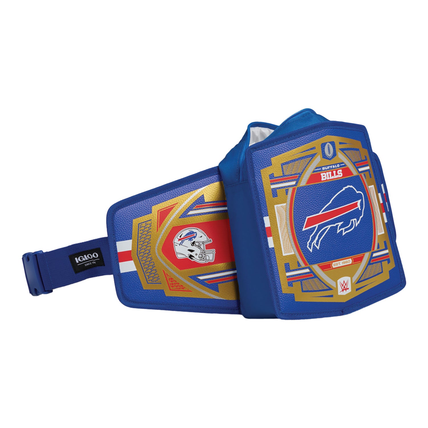 Buffalo Bills Igloo WWE Fanny Pack Cooler Belt In Multi-Color - Side View
