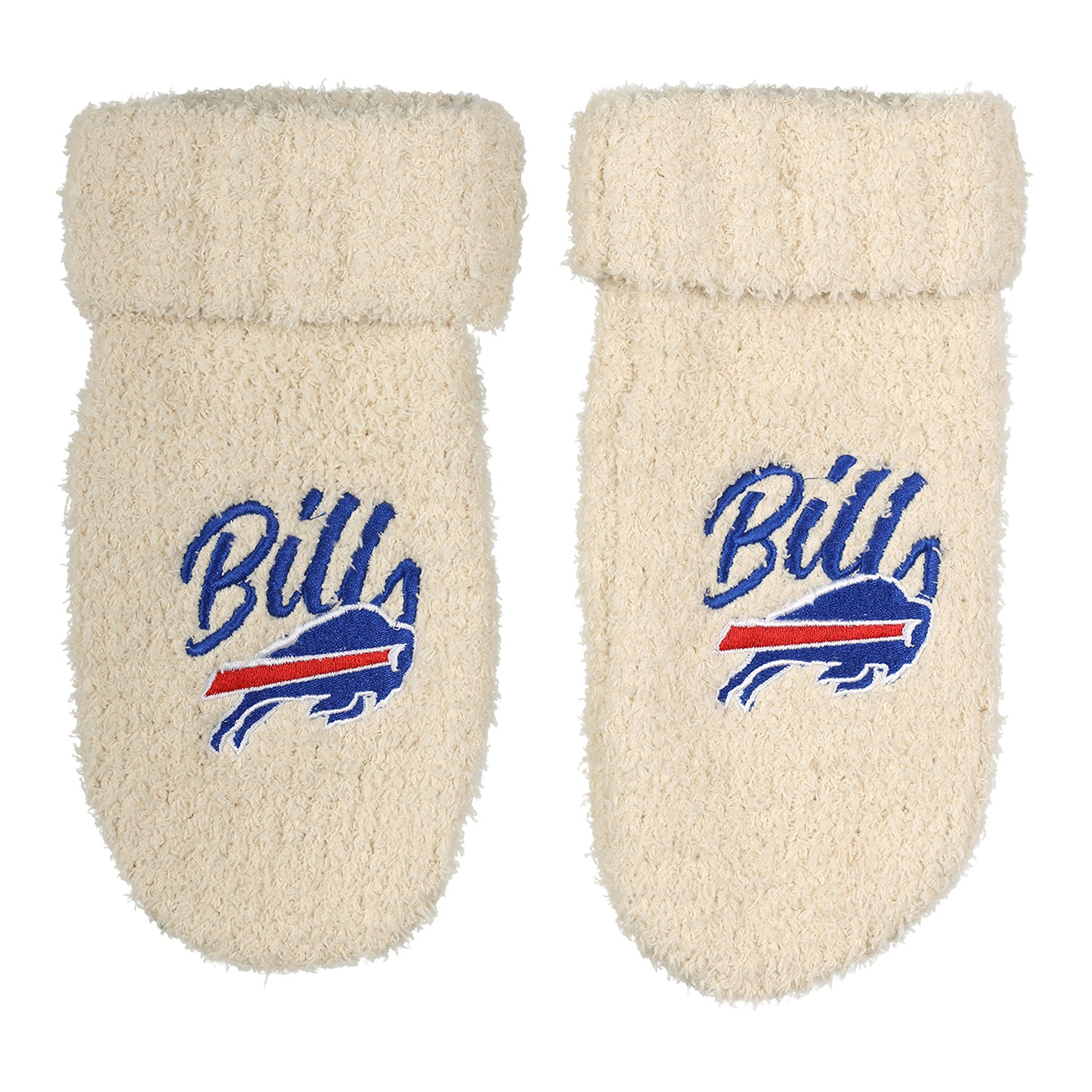 Buffalo Bills Cream Fuzzy Mittens In Cream - Front View