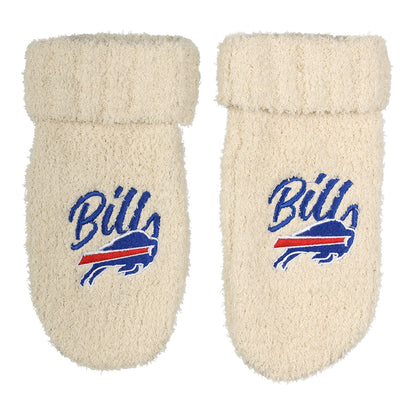 Buffalo Bills Cream Fuzzy Mittens In Cream - Front View
