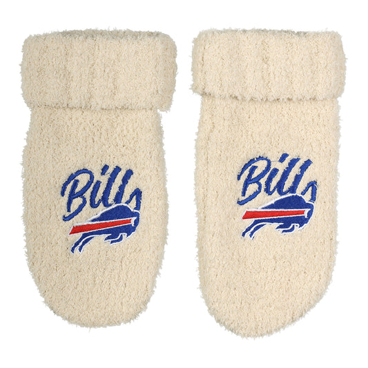 Buffalo Bills Cream Fuzzy Mittens In Cream - Front View