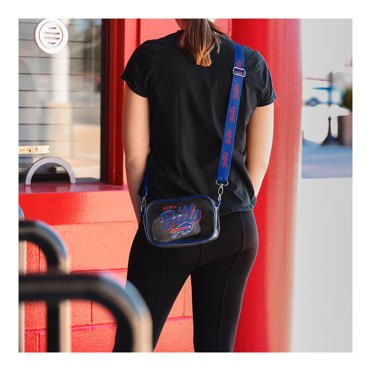 Buffalo Bills Printed Clear Camera Bag In White - Back View On Model