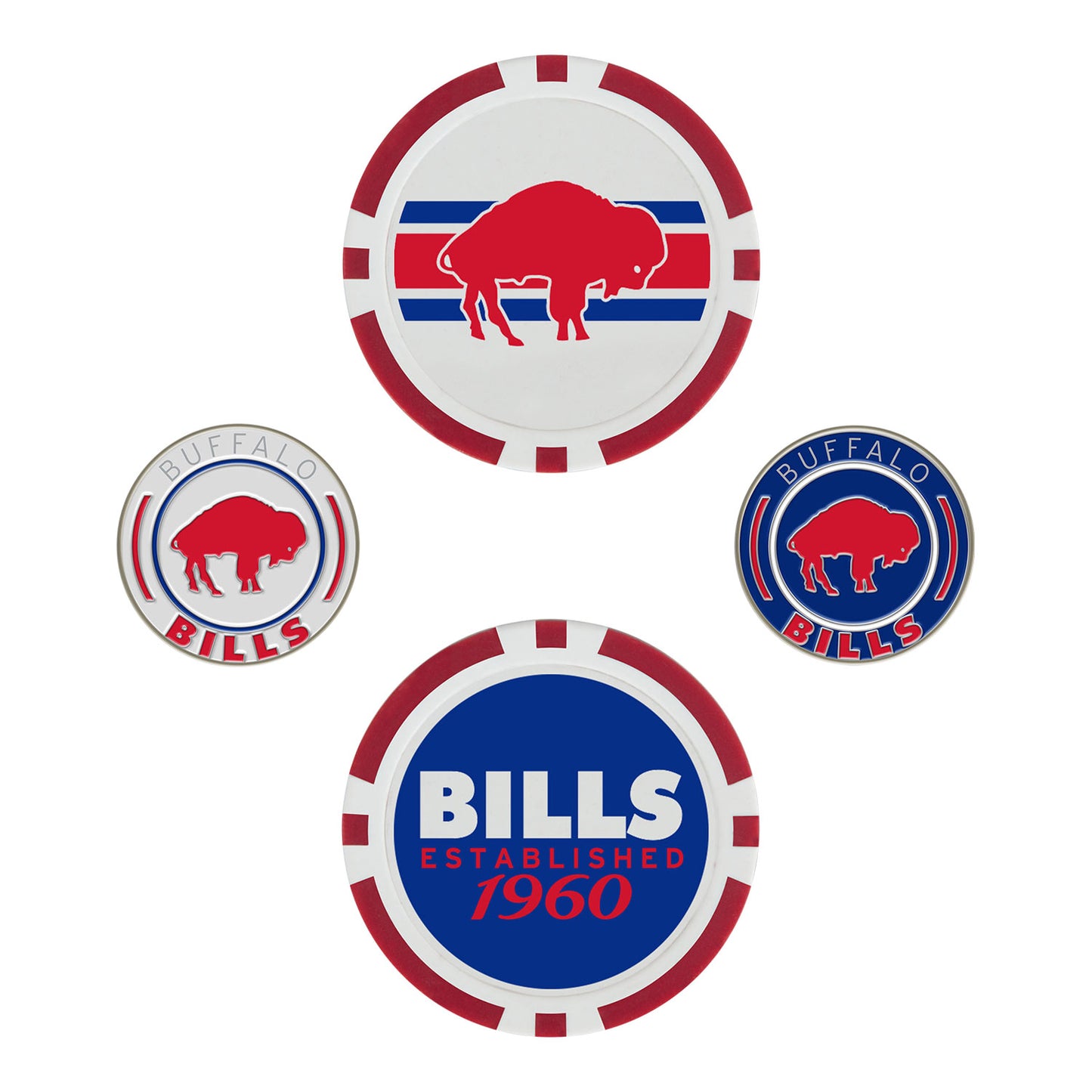 Retro Bills Golf Ball Marker Set In Red, White & Blue - Front View