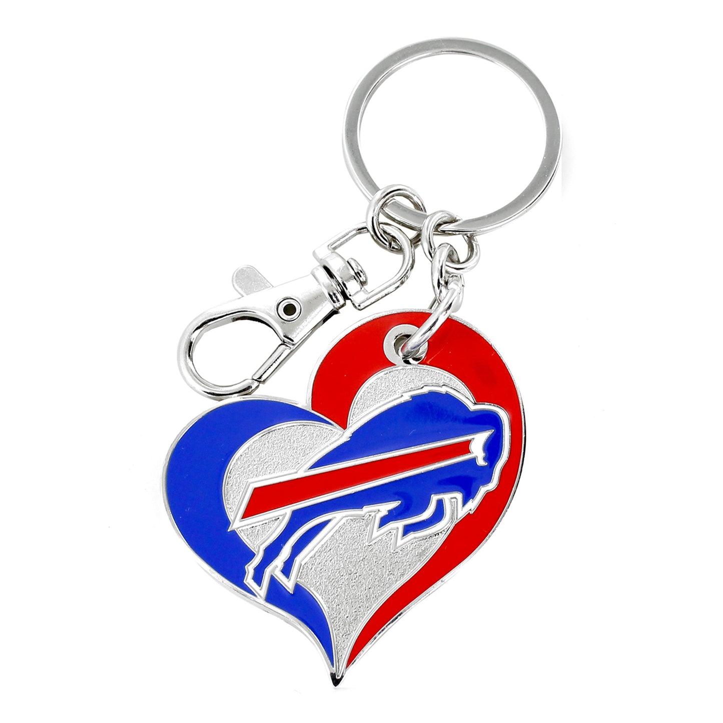 Bills Swirl Heart Keychain In Red, White & Blue - Front View