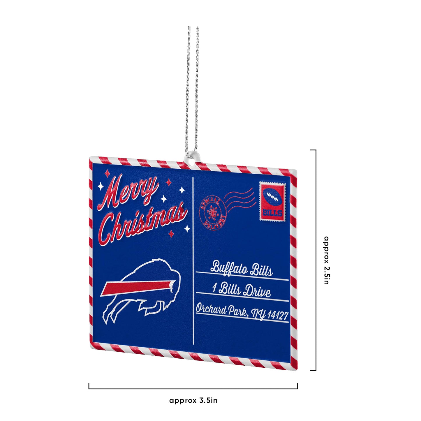 Buffalo Bills Postcard Ornament In Blue - Front View With Measurements