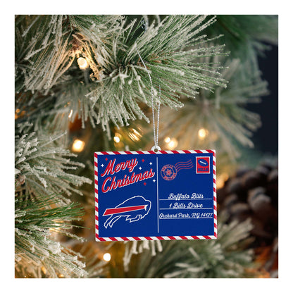 Buffalo Bills Postcard Ornament In Blue - Front View On Christmas Tree