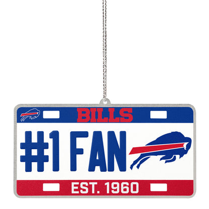 Buffalo Bills License Plate Ornament In White, Blue & Red - Front View