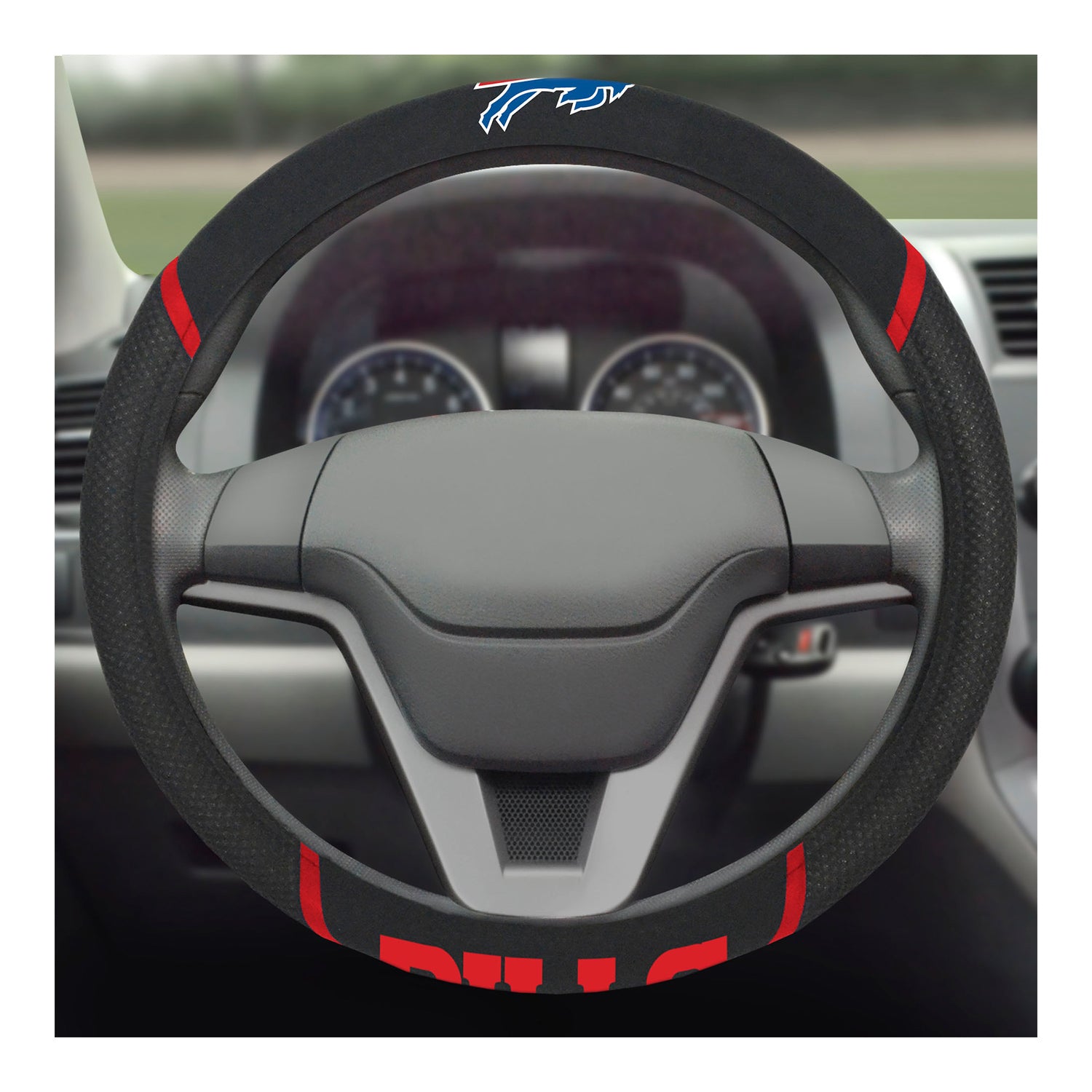 Buffalo Bills Steering Wheel Cover In Black - Front View