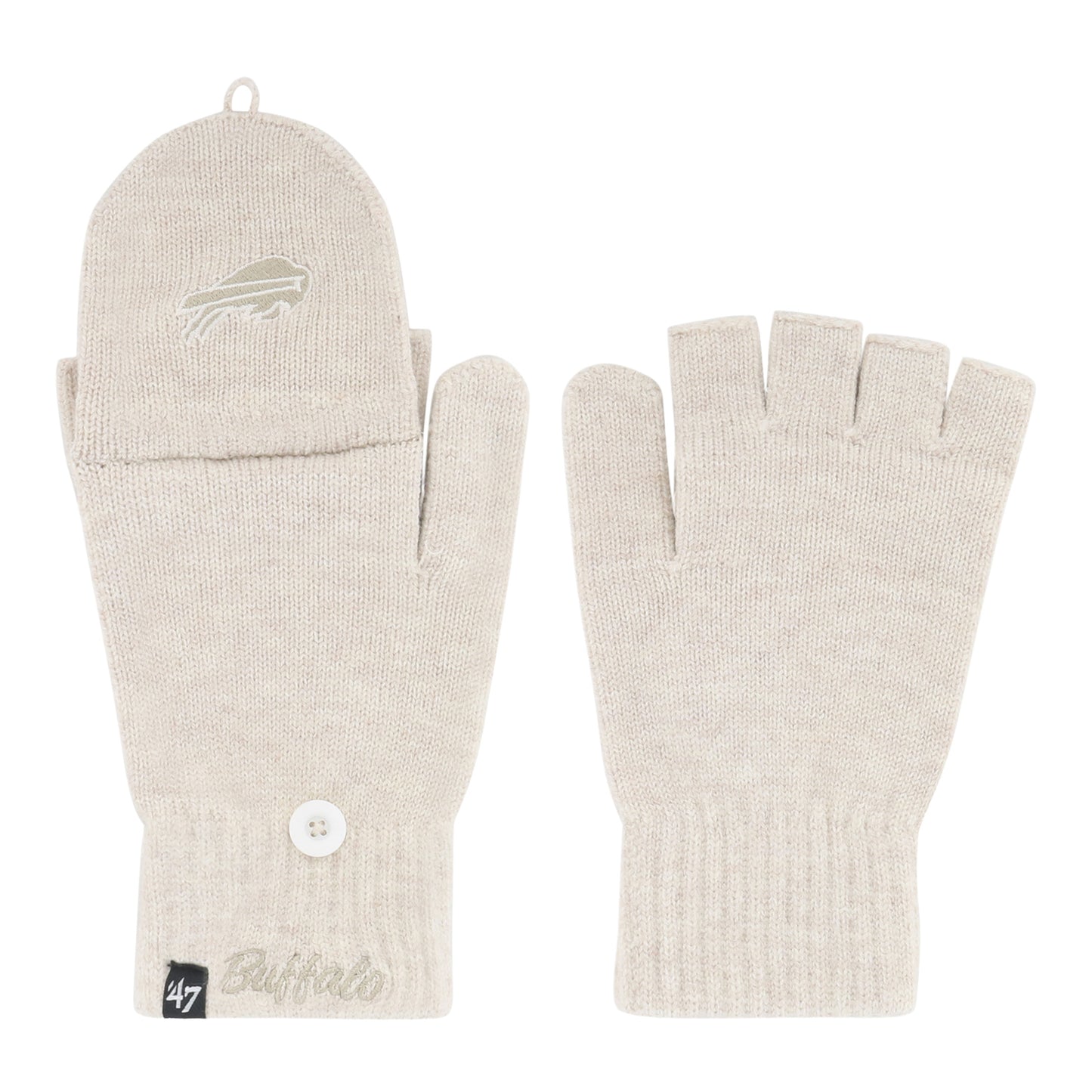 Buffalo Bills Latte Finger Cover Gloves In Cream - Front & Inside View