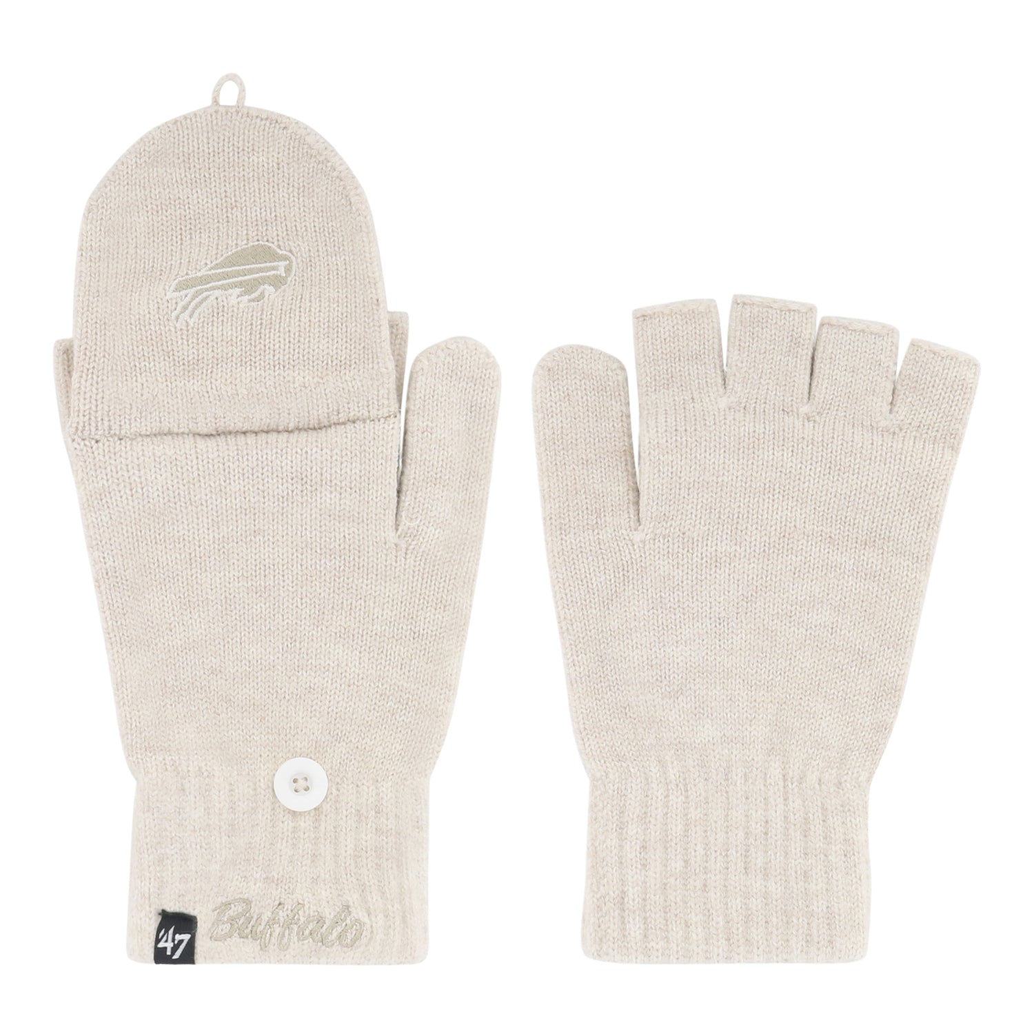 Buffalo Bills Latte Finger Cover Gloves In Cream - Front & Inside View