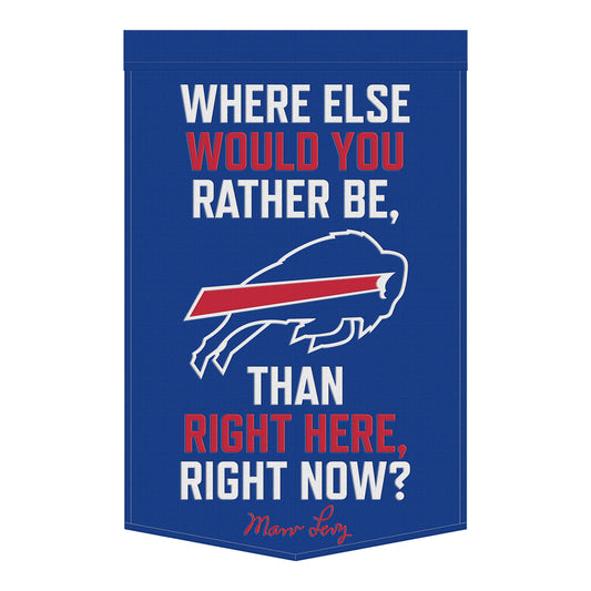 Buffalo Bills Marv Levy Quote Wool Banner In Blue, White & Red - Front View