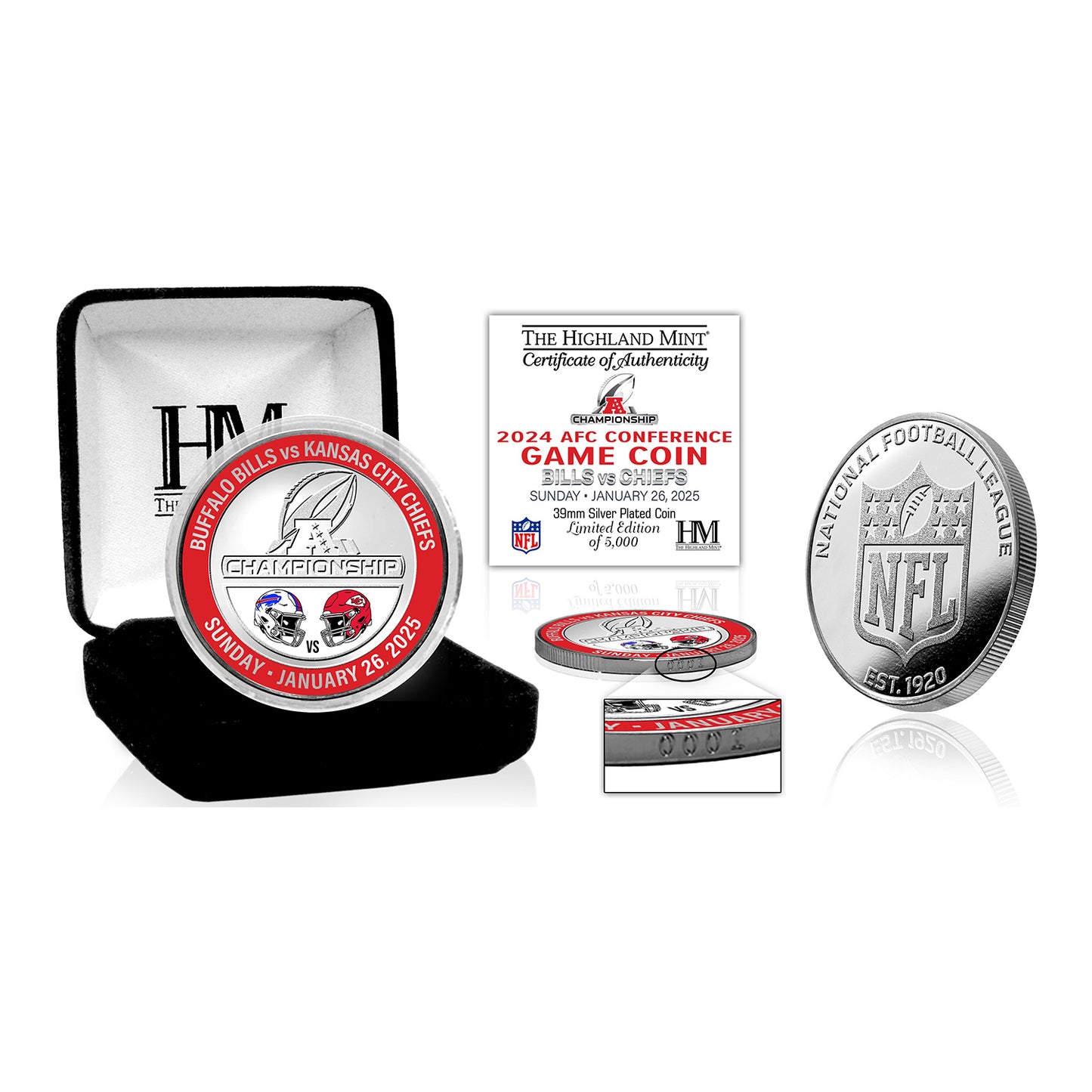 Buffalo Bills Highland Mint Bills vs Chiefs AFC Championship Game Silver Flip Coin - Front View