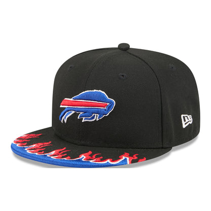 Youth New Era Buffalo Bills 9FIFTY Flame Hat In Black - Front Side View