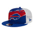 Youth Bills Logo Tear Snapback Hat In Blue, Red & White - Front Left View