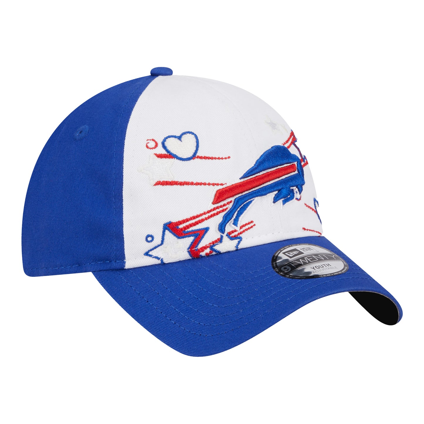 Bills New Era Girls 9TWENTY Hearts and Stars Hat In White - Front Left View