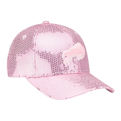 Girls Buffalo Bills 9FORTY Sequin Hat In Pink - Front Right View